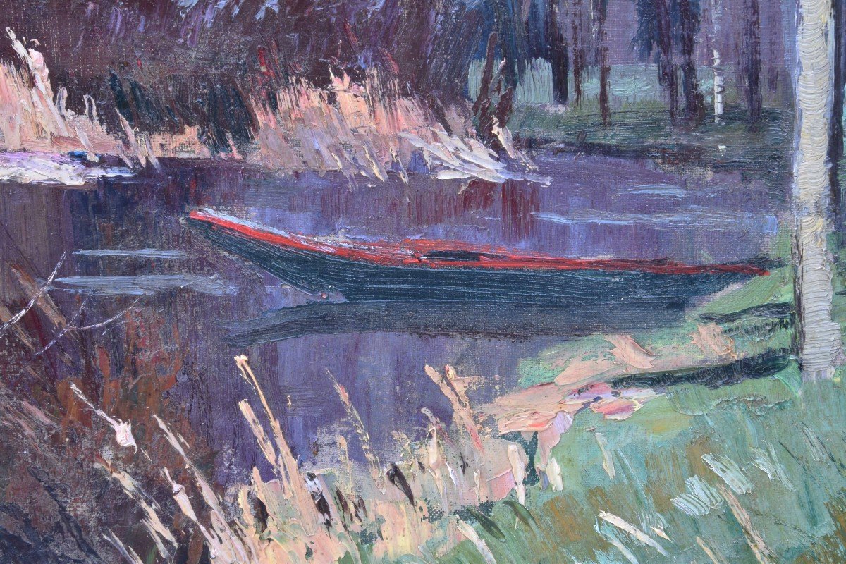 Maurice Martin "edge Of The Pond" Oil On Canvas 46x55-photo-2